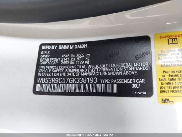WBS3R9C57GK338193 BMW M4