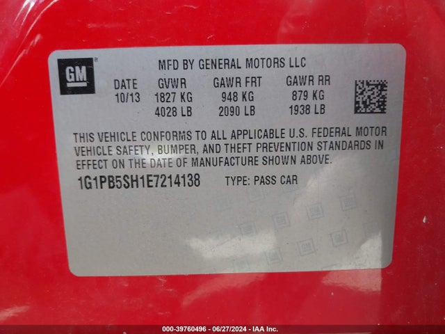 Chevrolet Cruze Ls Manual 2014 1G1PB5SH1E7214138 Image 9