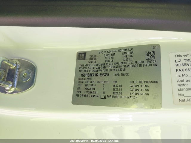 Chevrolet Colorado Wt 2016 1GCHSBEA1G1392355 Image 9