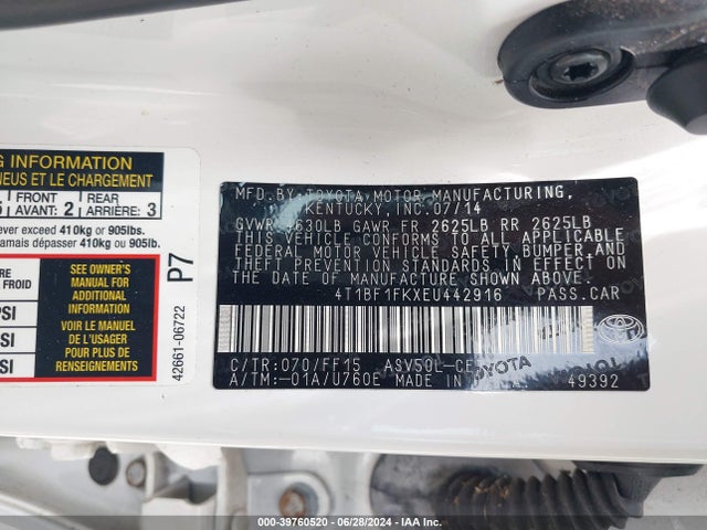 Toyota CAMRY SE 2014 4T1BF1FKXEU442916 Image 9