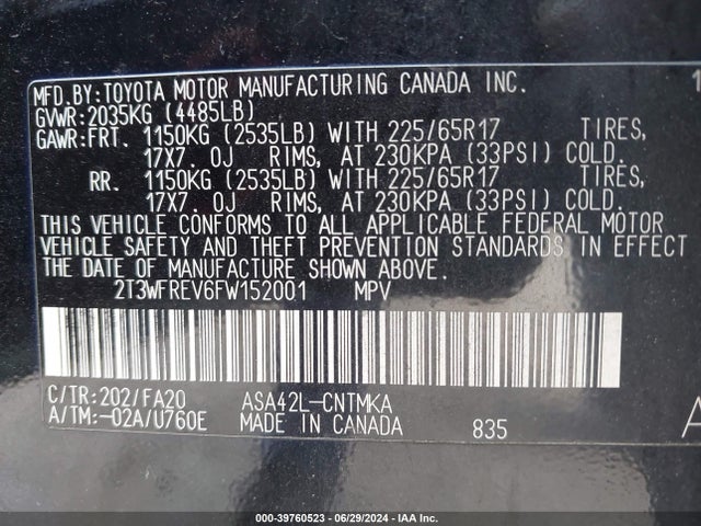 Toyota Rav4 Xle 2015 2T3WFREV6FW152001 Image 9