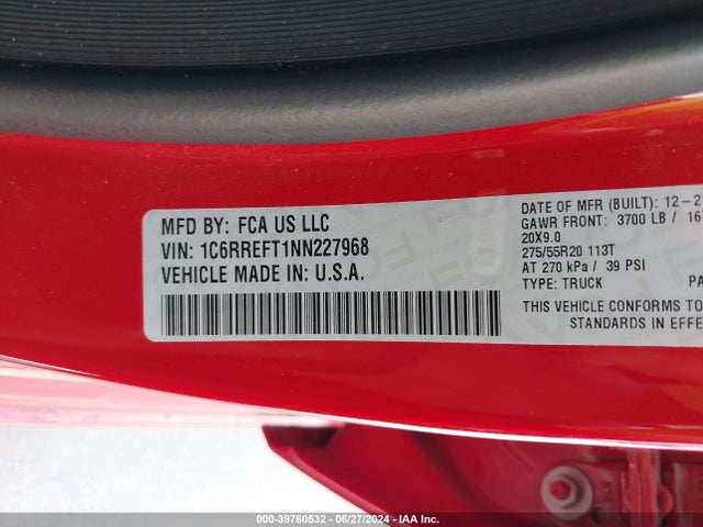 1C6RREFT1NN227968 RAM 1500 Big Horn  4x2 5'7 Box