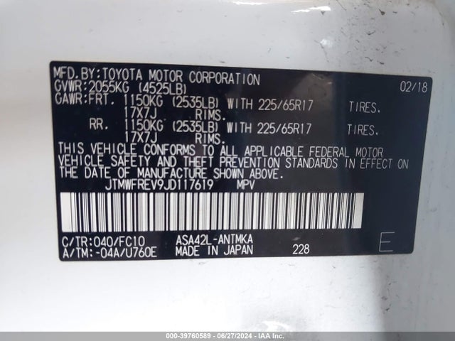 Toyota Rav4 Xle 2018 JTMWFREV9JD117619 Image 9