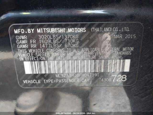 ML32A3HJ8FH047391 Mitsubishi MIRAGE DE