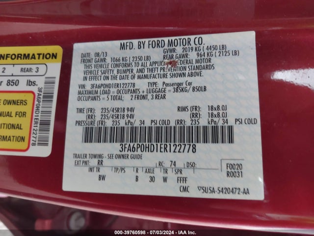 Ford FUSION SE 2014 3FA6P0HD1ER122778 Image 9