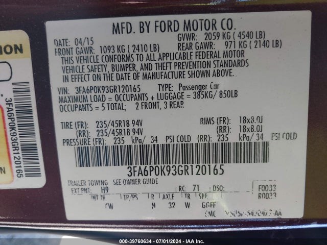 Ford Fusion Titanium 2016 3FA6P0K93GR120165 Image 9
