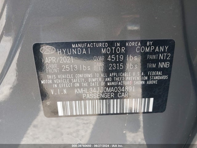 Hyundai SONATA SEL 2021 KMHL34JJ0MA034891 Image 9