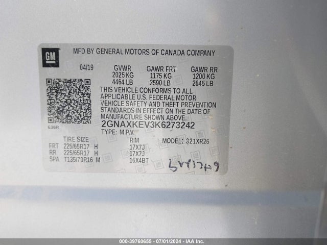 Chevrolet EQUINOX LT 2019 2GNAXKEV3K6273242 Image 9