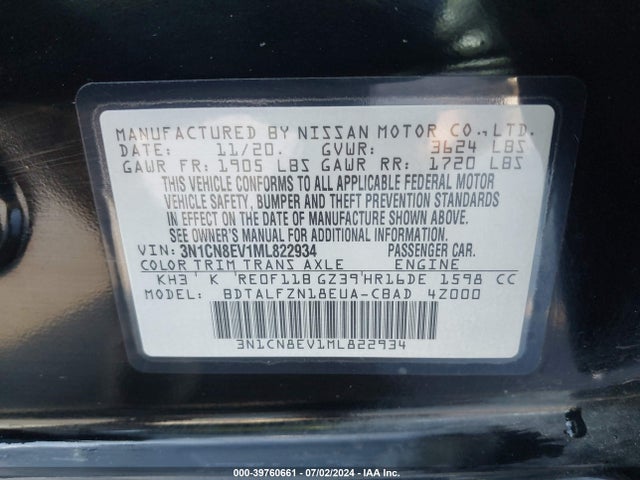 Nissan Versa Sv Xtronic Cvt 2021 3N1CN8EV1ML822934 Image 9