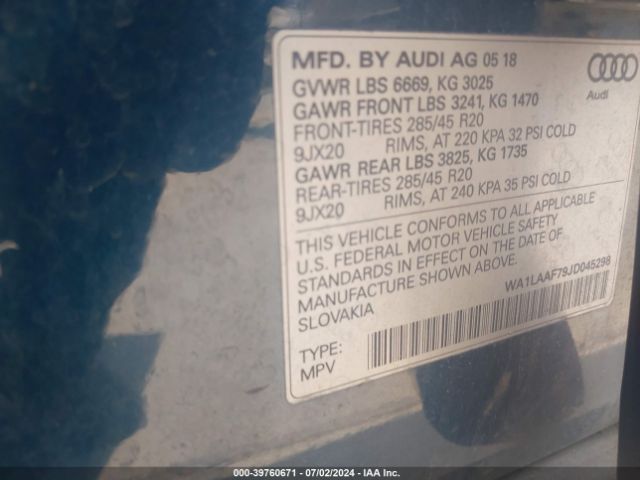 WA1LAAF79JD045298 Audi Q7 3.0t Premium