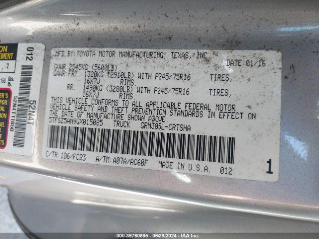 5TFSZ5AN9GX015085 Toyota Tacoma Sr5 V6
