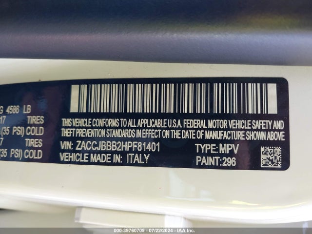 ZACCJBBB2HPF81401 Jeep Renegade Latitude 4x4