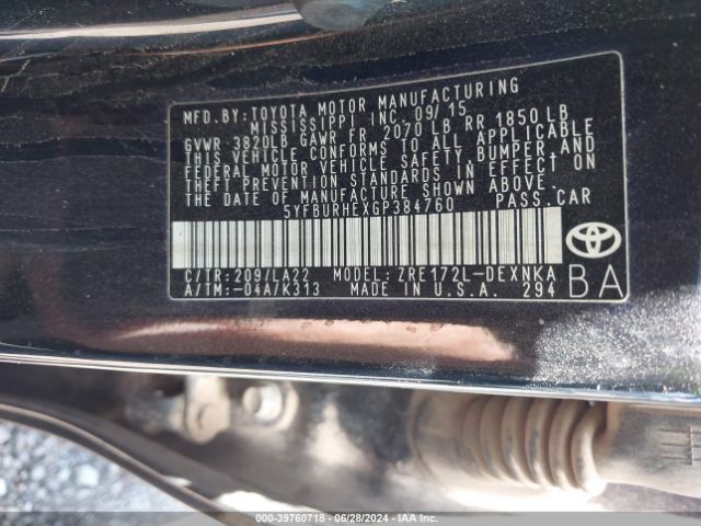 5YFBURHEXGP384760 Toyota Corolla Le Premium