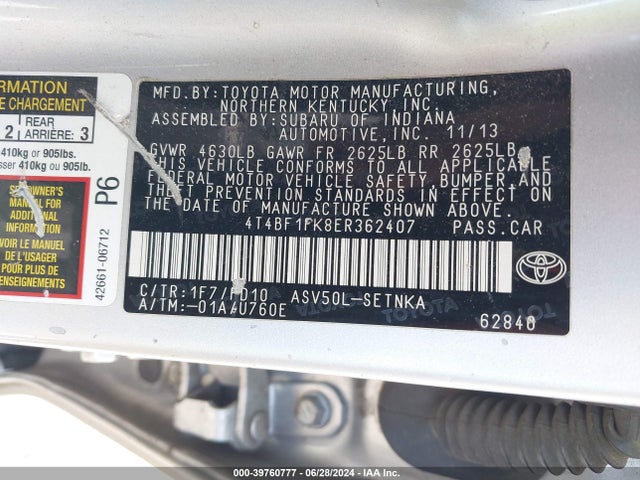 Toyota CAMRY LE 2014 4T4BF1FK8ER362407 Image 9