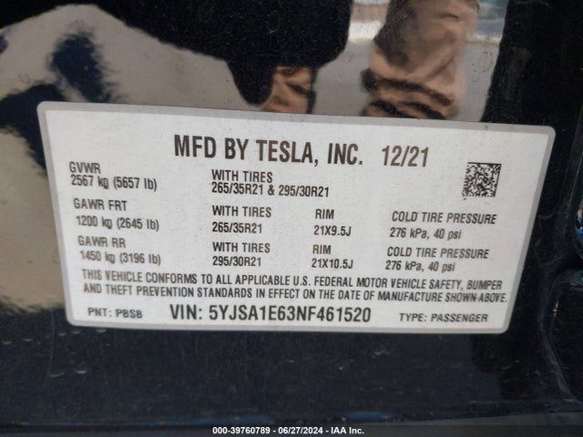 2022 TESLA MODEL S 5YJSA1E63NF461520 Photo 8