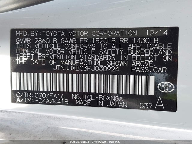 JTNJJXB03FJ030924 Scion IQ