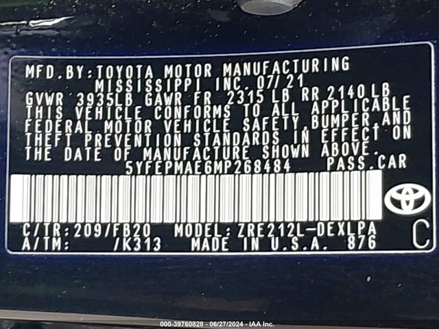 Toyota COROLLA LE 2021 5YFEPMAE6MP268484 Image 9