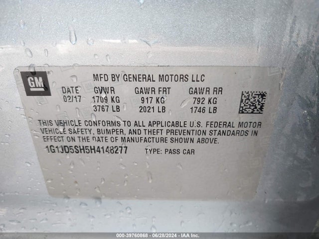 Chevrolet Sonic Lt Auto 2017 1G1JD5SH5H4148277 Image 9