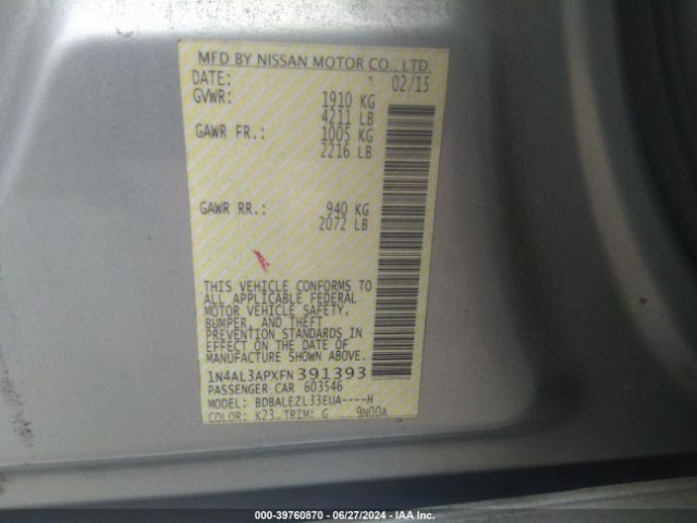 1N4AL3APXFN391393 Nissan Altima 2.5 S