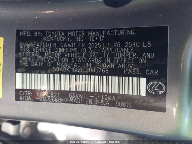 58ABK1GG9JU085768 Lexus ES 350
