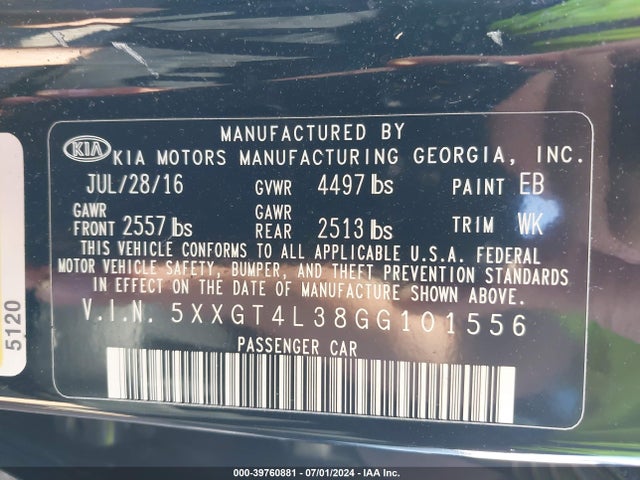 KIA Optima Lx 2016 5XXGT4L38GG101556 Image 9