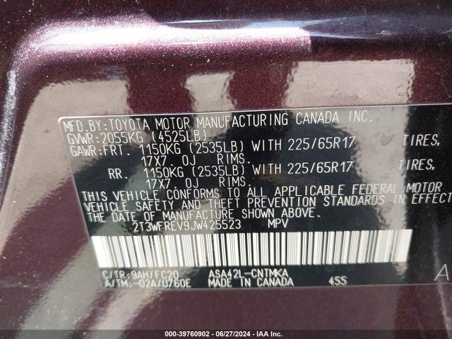 Toyota Rav4 Xle 2018 2T3WFREV9JW425523 Image 9