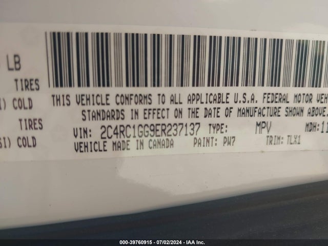 2C4RC1GG9ER237137 Chrysler Town & Country Limited