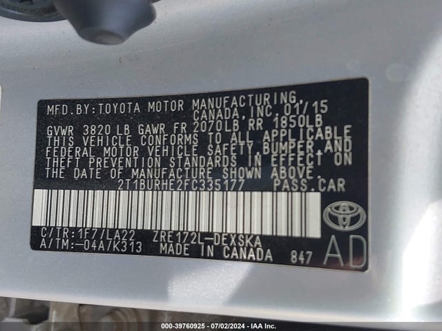 Toyota Corolla S Premium 2015 2T1BURHE2FC335177 Image 9