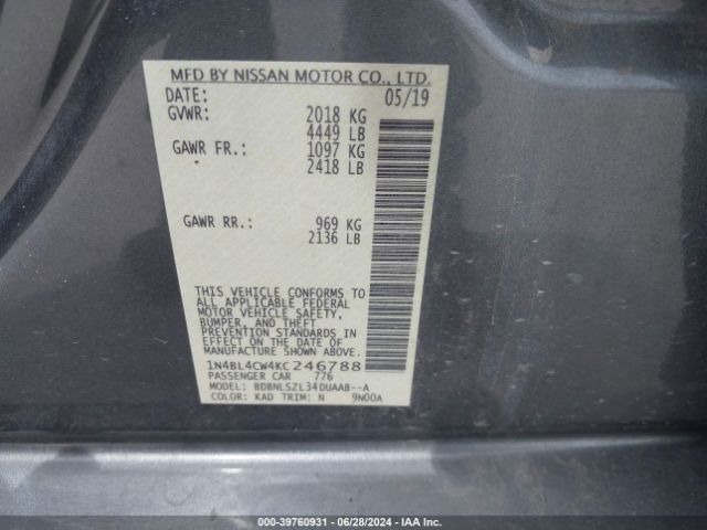 2019 NISSAN ALTIMA 1N4BL4CW4KC246788 Photo 8