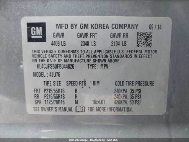 KL4CJFSB0FB044826 Buick Encore Convenience