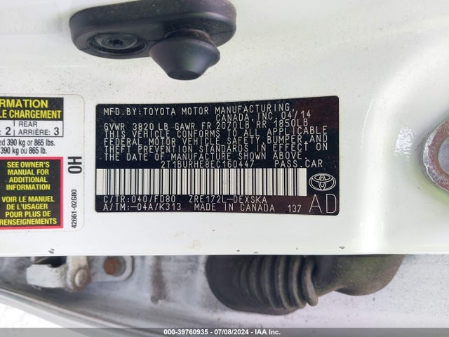 Toyota Corolla S Plus 2014 2T1BURHE8EC160447 Image 9