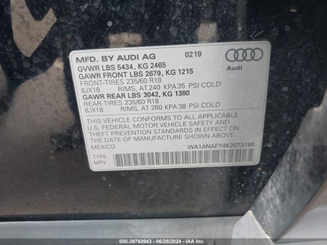 WA1ANAFY4K2073186 Audi Q5 45 Premium