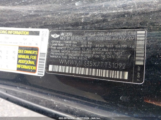 2007 MINI COOPER WMWMF335X7TT51092 Photo 8