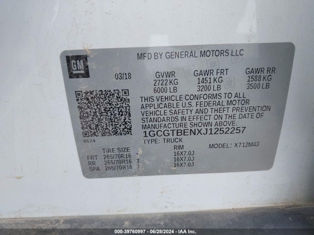 Chevrolet Colorado Wt 2018 1GCGTBENXJ1252257 Image 9