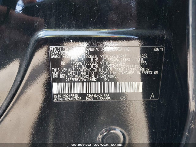 Toyota RAV4 LE 2015 2T3ZFREV0FW135692 Image 9