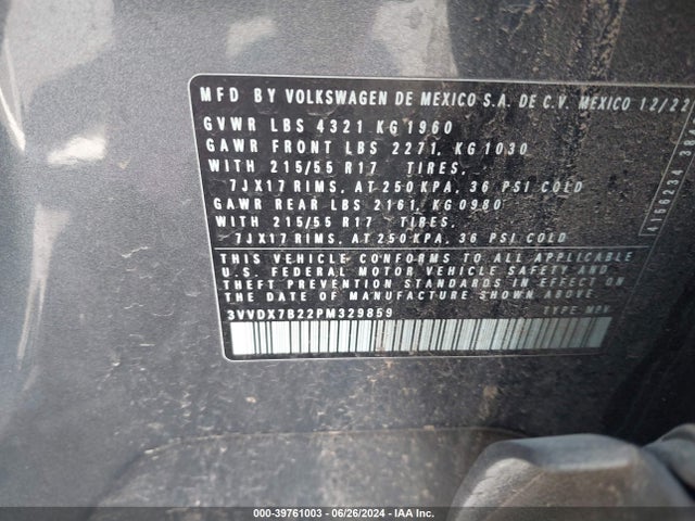 3VVDX7B22PM329859 Volkswagen Taos 1.5t S