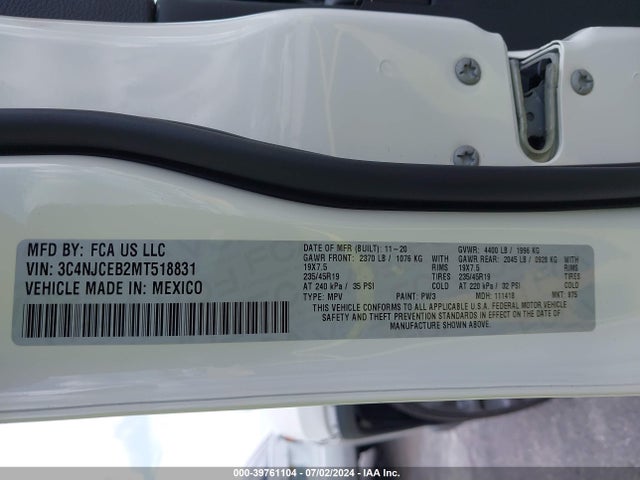 3C4NJCEB2MT518831 Jeep Compass 80th Anniversary Fwd