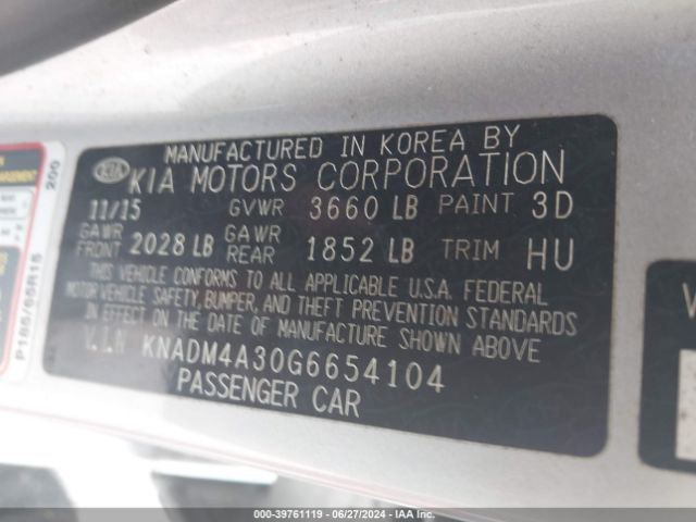 KNADM4A30G6654104 KIA RIO LX