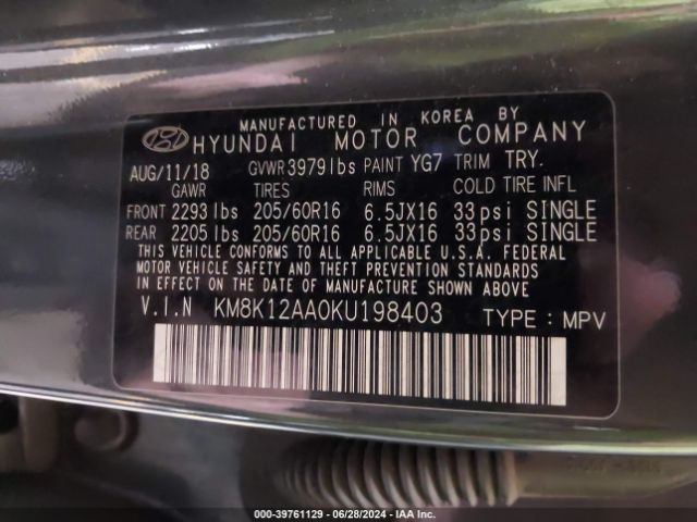 KM8K12AA0KU198403 Hyundai Kona Se