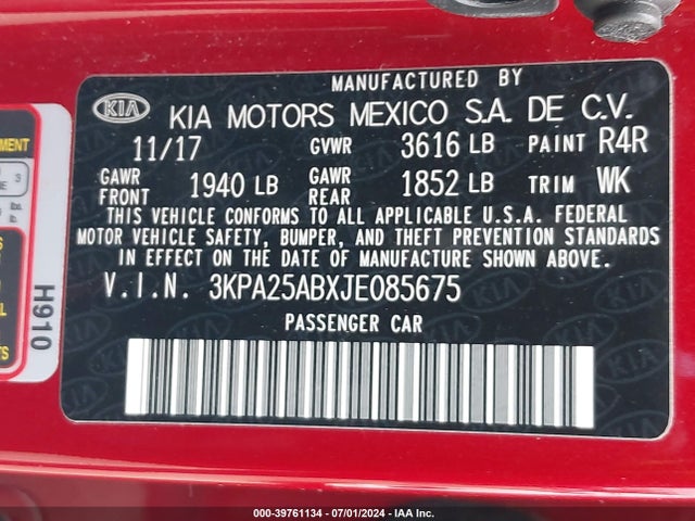 KIA RIO S 2018 3KPA25ABXJE085675 Image 9