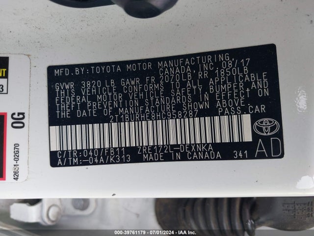 Toyota COROLLA LE 2017 2T1BURHE8HC958287 Image 9