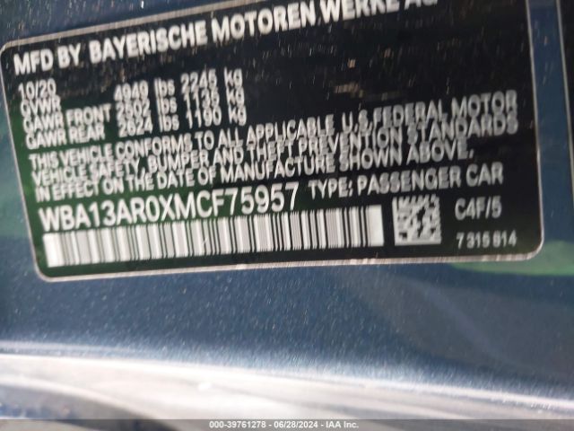 WBA13AR0XMCF75957 BMW M440i Xdrive