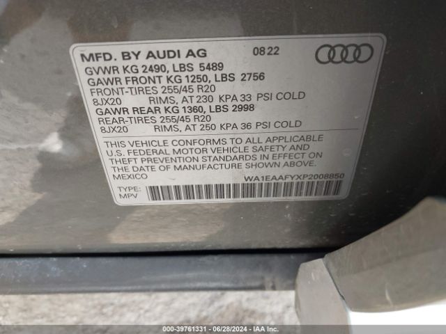WA1EAAFYXP2008850 Audi Q5 Premium Plus 45 Tfsi S Line Quattro