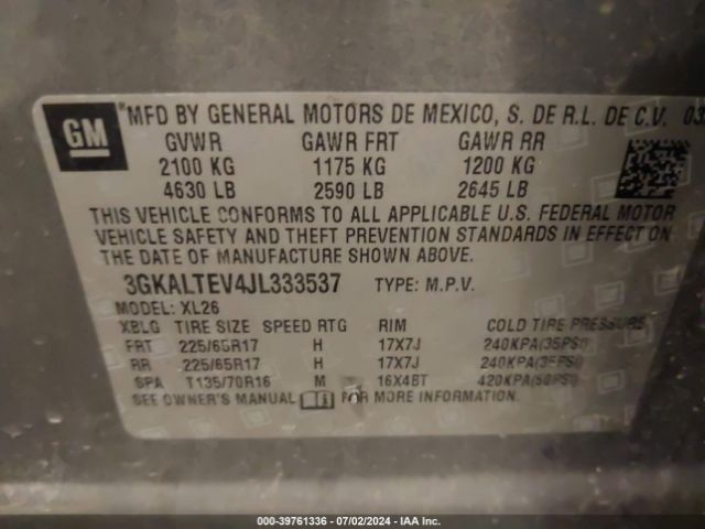 3GKALTEV4JL333537 GMC Terrain Sle