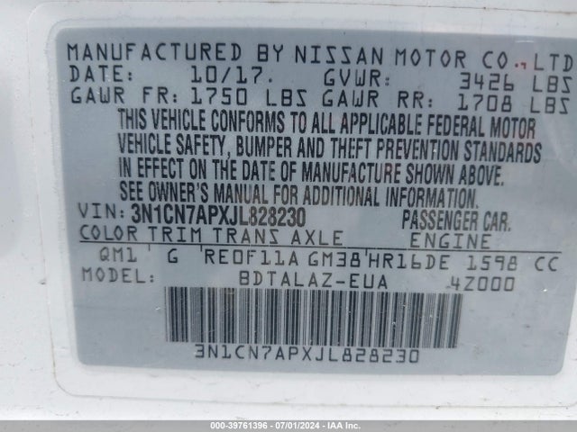 Nissan Versa 1.6 S+ 2018 3N1CN7APXJL828230 Image 9