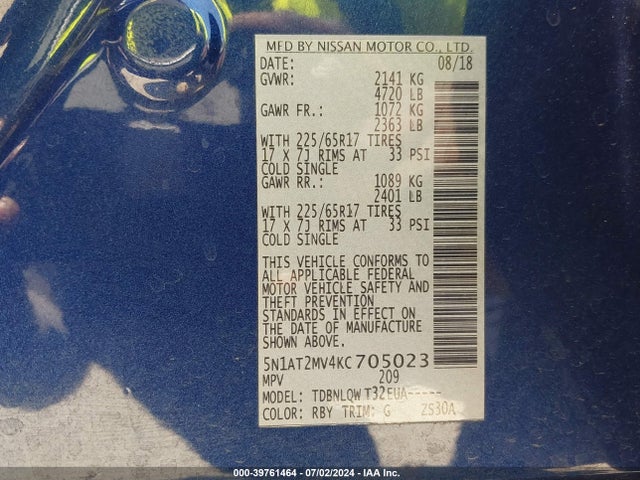 Nissan ROGUE SV 2019 5N1AT2MV4KC705023 Image 9