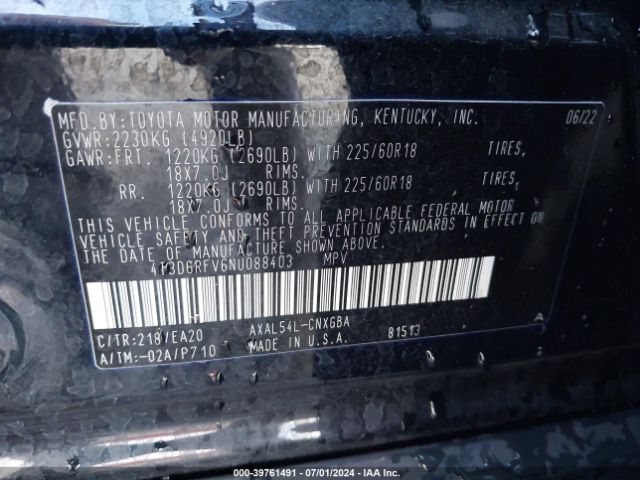 4T3D6RFV6NU088403 Toyota Rav4 Hybrid Limited