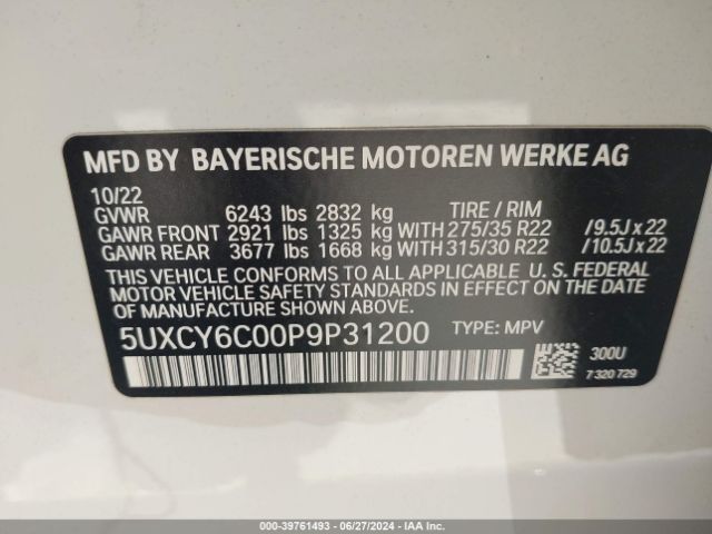 5UXCY6C00P9P31200 BMW X6 Xdrive40i