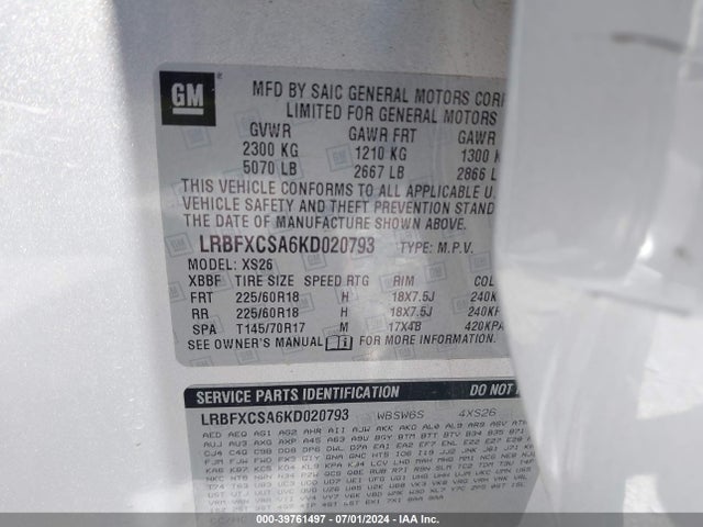 LRBFXCSA6KD020793 Buick Envision Fwd Essence