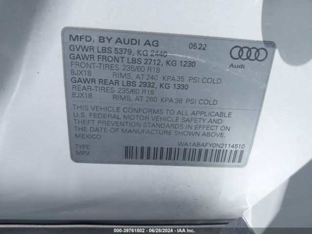 WA1ABAFY0N2114510 Audi Q5 Premium 40 Tfsi Quattro S Tronic